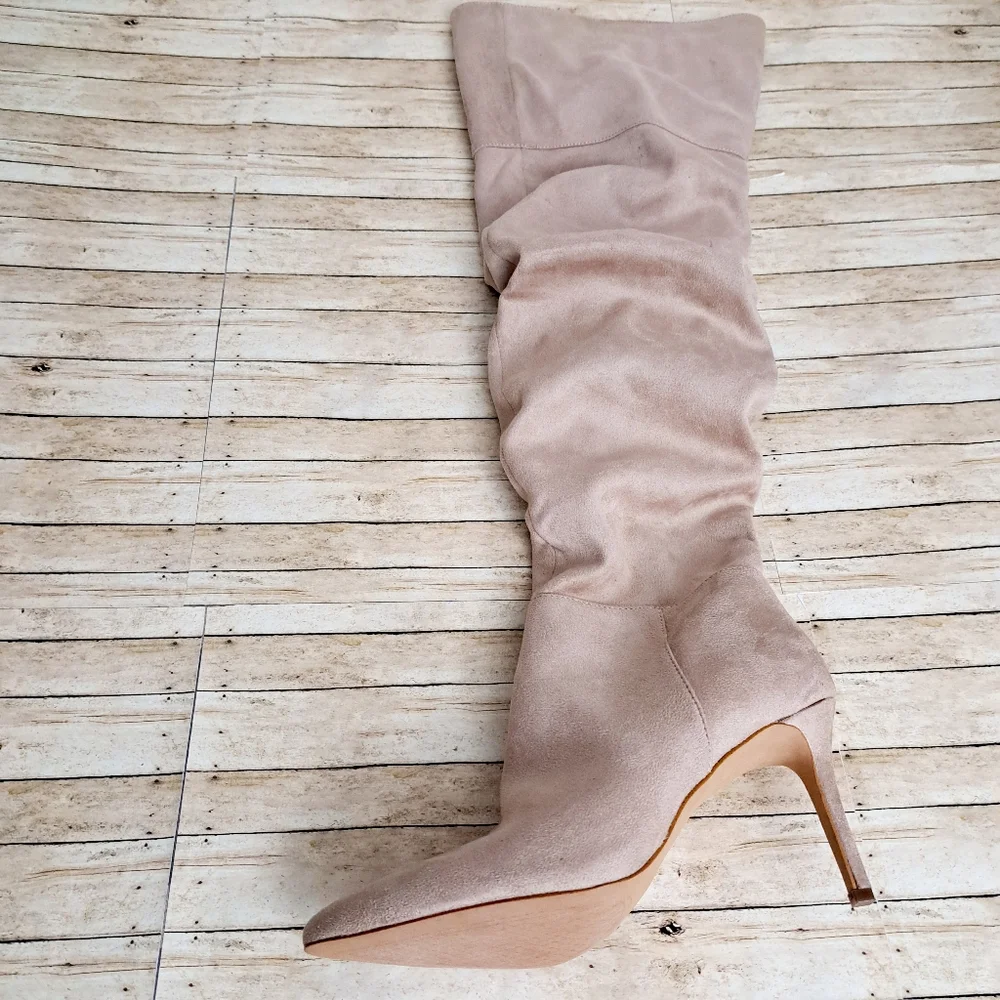 Jessica Simpson Women's Aleta Stileto Over The Knee Faux Suade Brown Boots Sz 7M